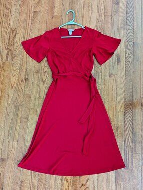 H&M faux wrap dress in red XS